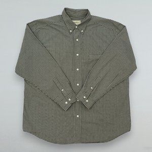 Eddie Bauer Shirt Button Front Men's Green Plaid 100% Cotton Size L Front Pocket